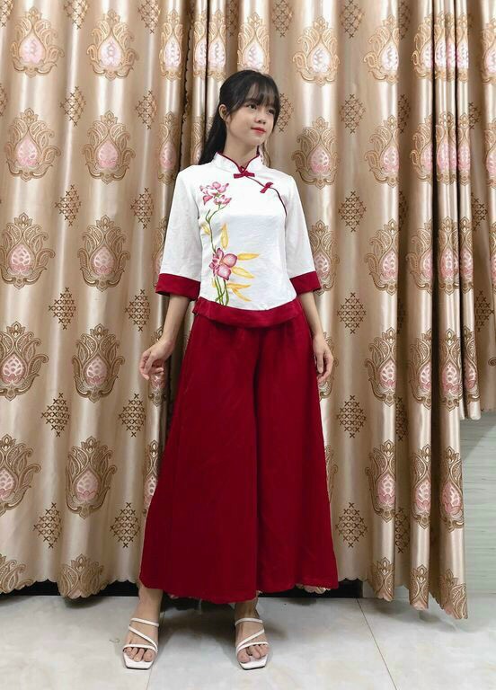 Cổ Tàu xéo phối 2 màu 054 (đỏ đậm)